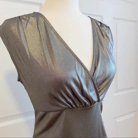 Ann Taylor Metallic Silver V-neck Blouse Tank Top - Picture 2 of 7